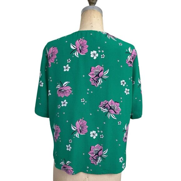 Anthropologie Azel Hazel Womens Floral Blouse Large Kelly Green Button Boxy - Picture 3 of 15
